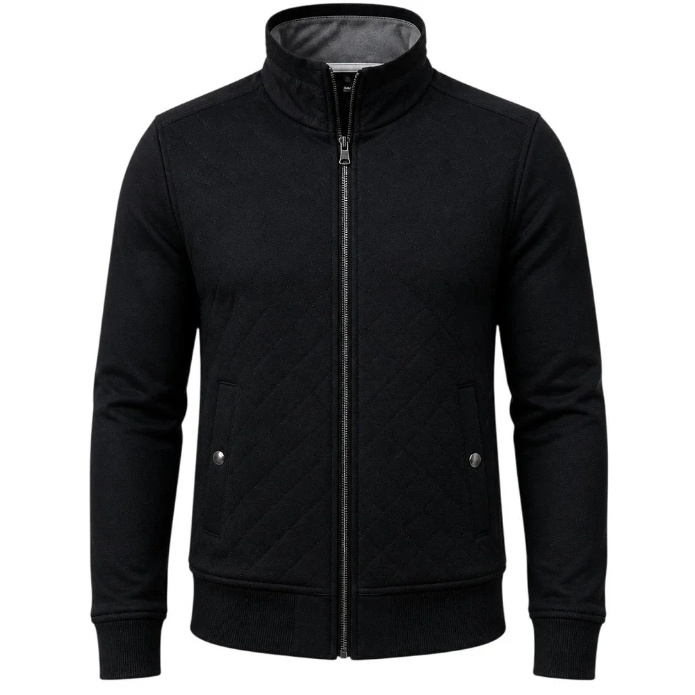 Banana Republic Quilted Knit Jacket M Black Full Zip Modern Sleek Casual Preppy